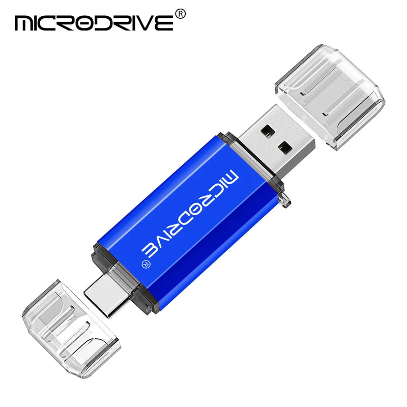 Blue USB flash drive on a white background