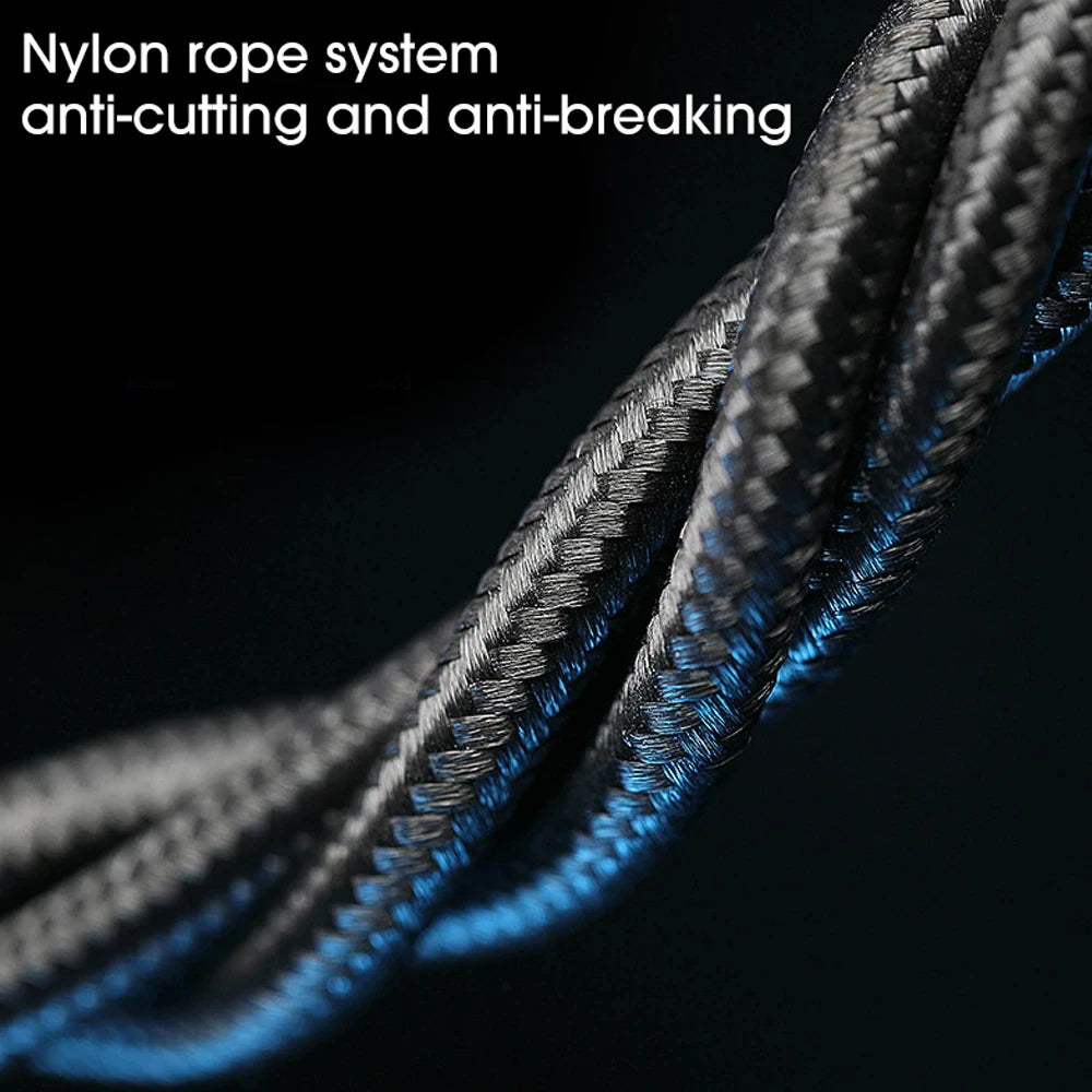 Nylon rope system with anti-cutting and anti-breaking features on a dark background