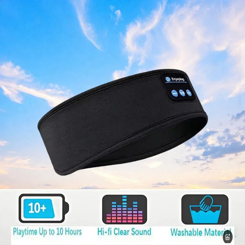 Black Bluetooth headband with sky background