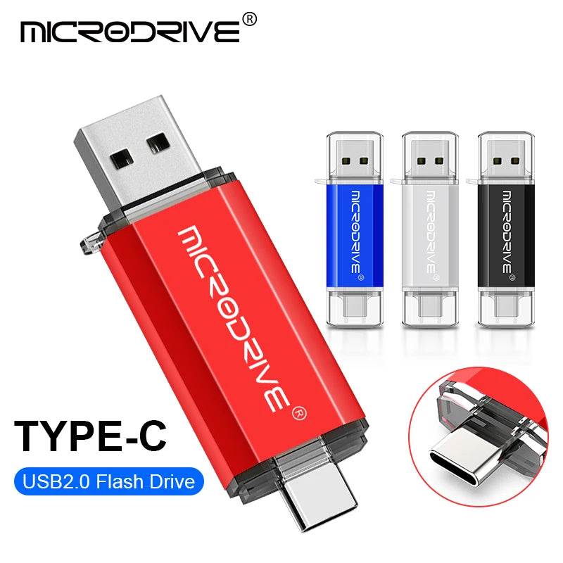 Dual USB-C and USB 2.0 flash drive with metal casing