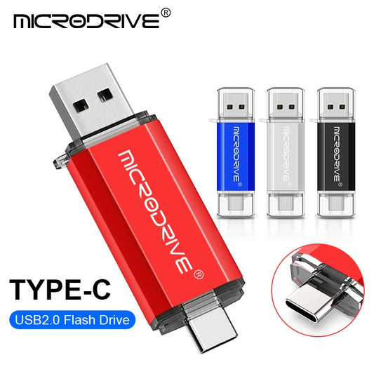 Dual USB-C and USB 2.0 flash drive with metal casing