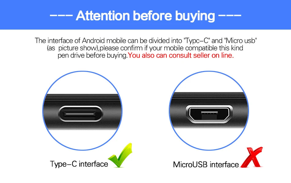 Comparison of Type-C and MicroUSB interfaces with text on a blue and white background.