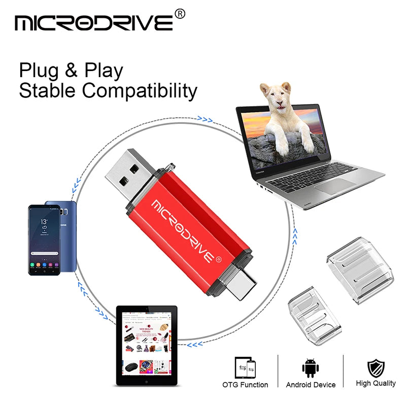 Red microdrive with compatibility features on a white background