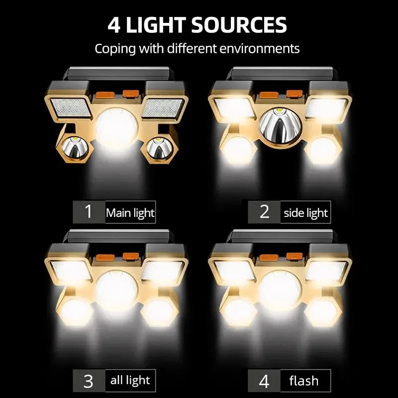 LED light bar with four different light settings on a black background