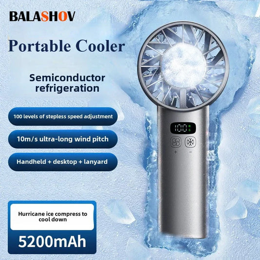 Portable cooler with semiconductor refrigeration technology on a blue ice background