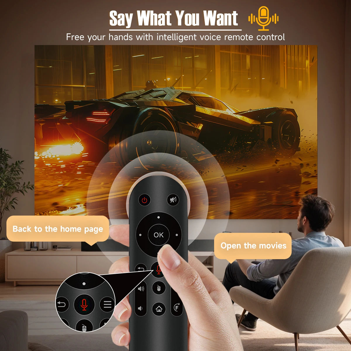 Magcubic projector remote control with voice command feature