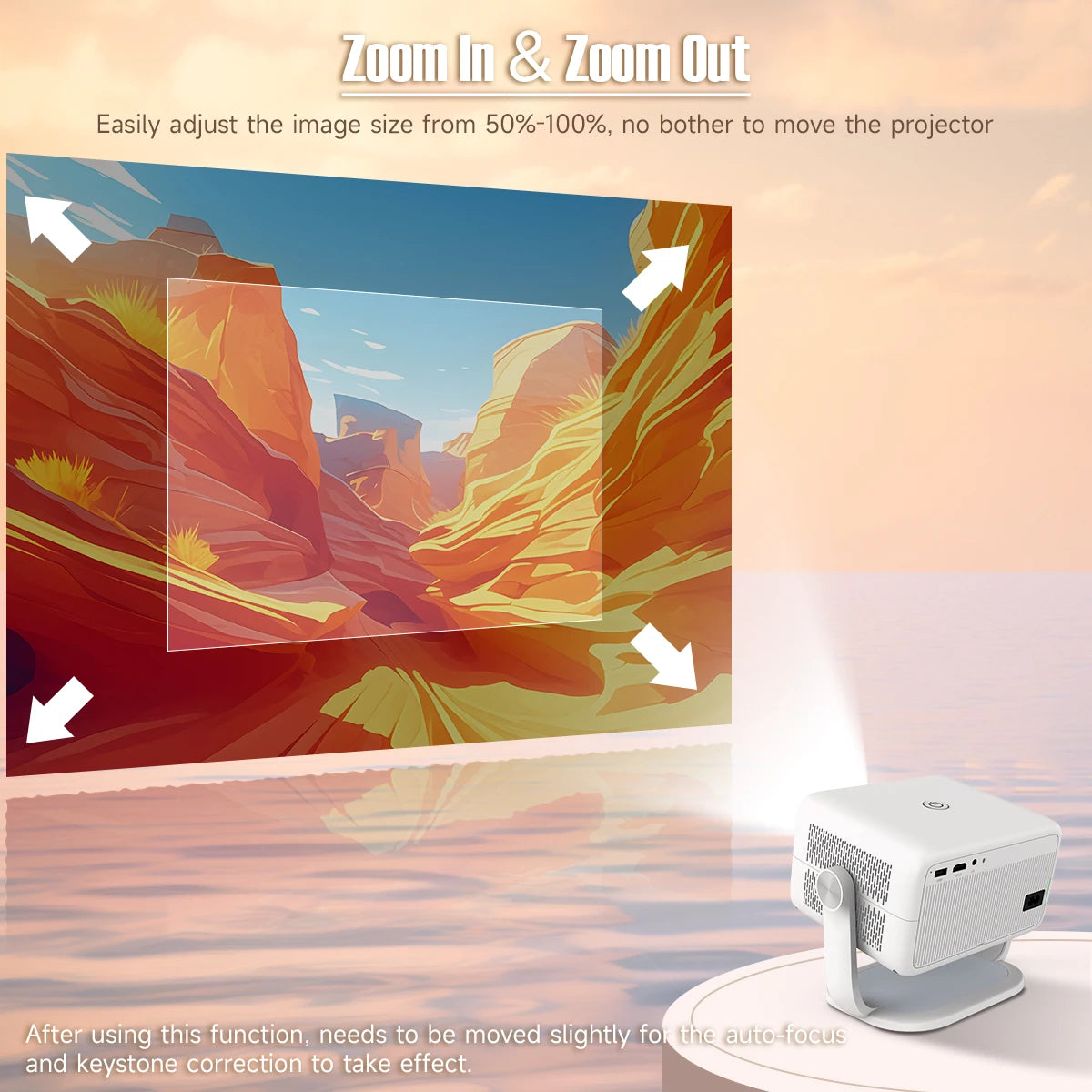 Magcubic projector comes with easy zoom adjust with excellent throw distance allowing to watch larger screen from close