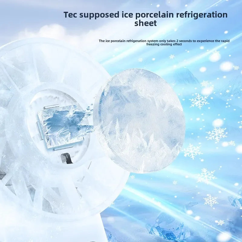 Ice porcelain refrigeration sheet with snowflake graphics and text on a blue background