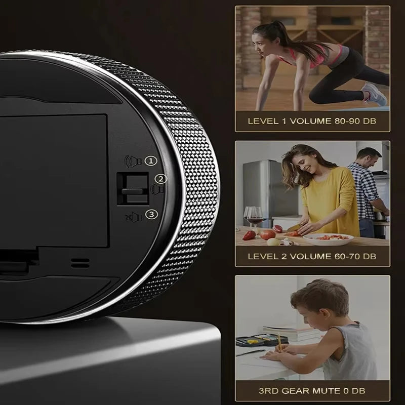 Volume control knob with three lifestyle images showing different volume levels.