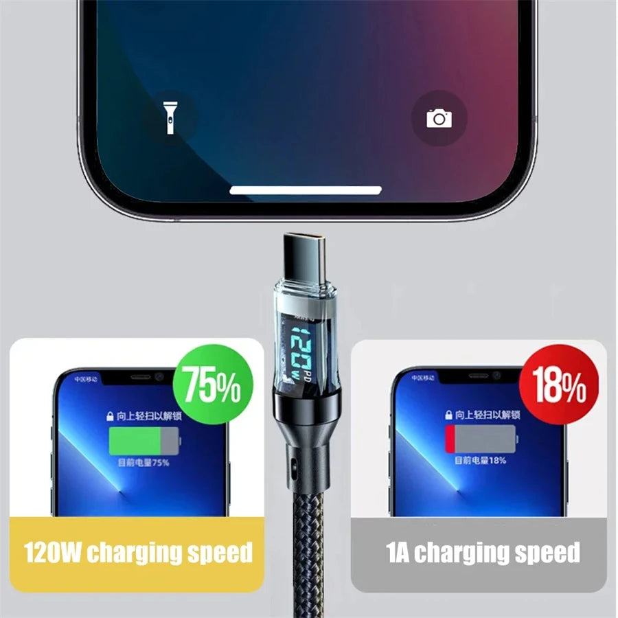 120W USB-C Fast Charging Cable with LED Display