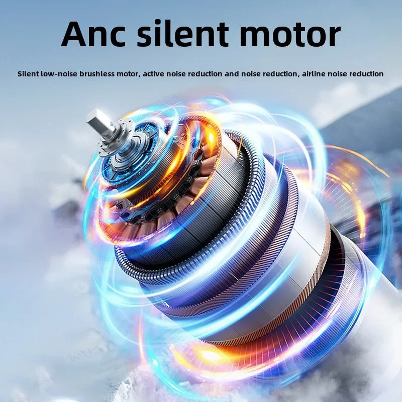 Silent motor with colorful lighting effects on a blue background