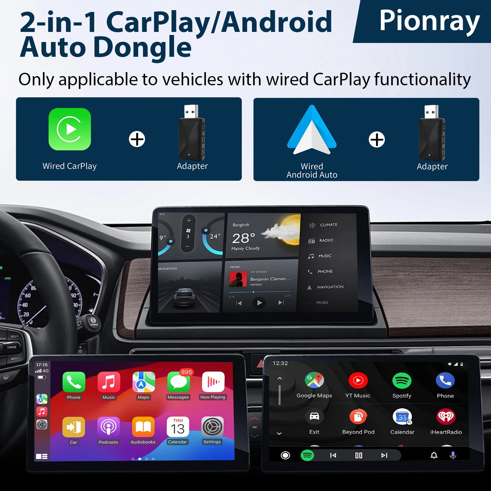 CarPlay adapter plugged into car dashboard USB port