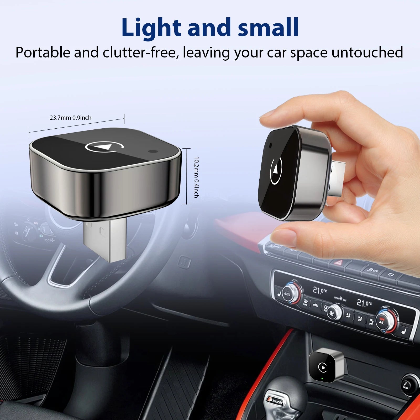 Compact wireless CarPlay dongle with LED indicator light